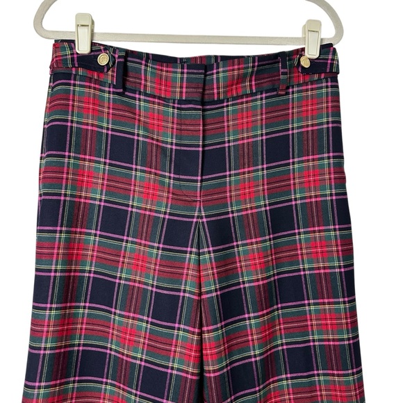 TALBOTS Greenwich Plaid Wide Leg Pants Wool Blend Tartan Navy Red Preppy Size 8 - Picture 3 of 12